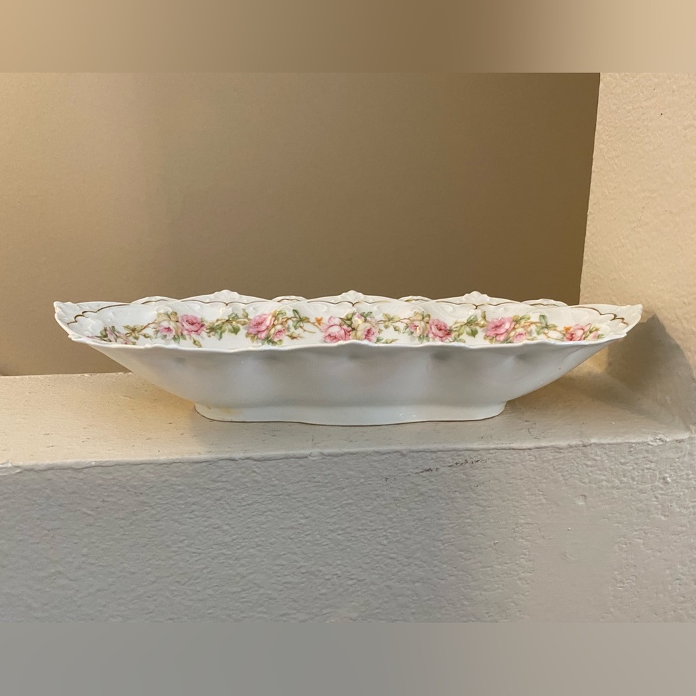 MZ Austria Floral Dish. No Chips or Cracks. White Bowl with Gold/Green accents. - Picture 2 of 4